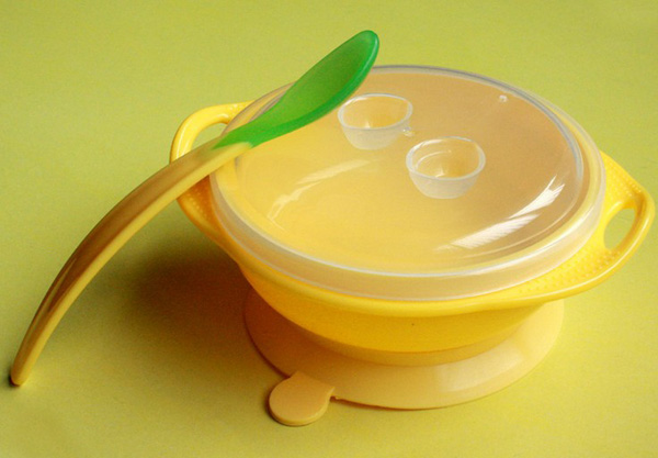 圭皎寶寶吸盤(pán)碗感溫勺黃色