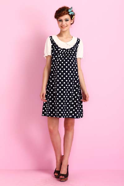 媽媽和我黑色點點yunf連衣裙