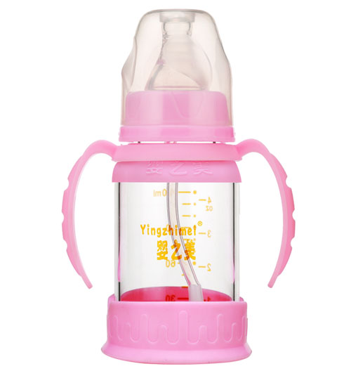 嬰之美標(biāo)口雙耳自動(dòng)高硼硅玻璃奶瓶120ML粉色