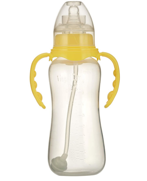 嬰之美標(biāo)口雙耳自動圓弧PP奶瓶240ML黃色