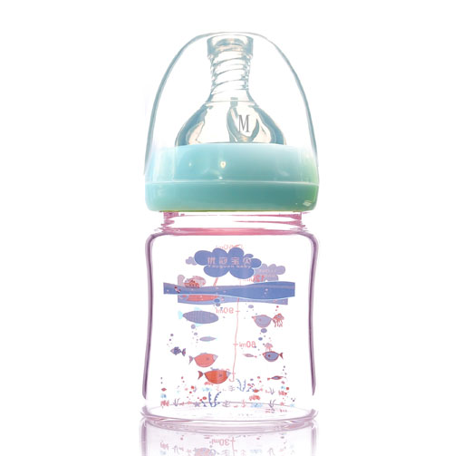 優(yōu)冠寶貝寬口金鉆玻璃奶瓶260ml藍色