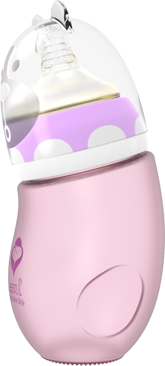 母貝兒新生yinge包膠玻璃奶瓶 粉紅色