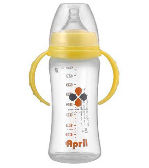 愛普麗寬口弧形奶瓶280ml黃色