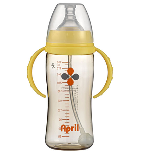 愛普麗PPSU寬口弧形奶瓶300ml黃色