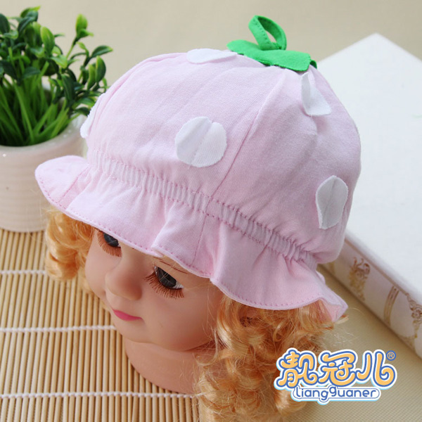 靚冠兒yingye純棉六片花邊帽子粉白色