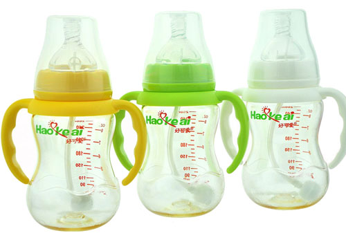 好可愛(ài)寬口自動(dòng)吸管手柄弧形奶瓶260ml