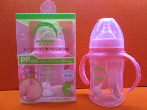 苗哺專家7安寬口雙耳帶自動吸管pp奶瓶210ml