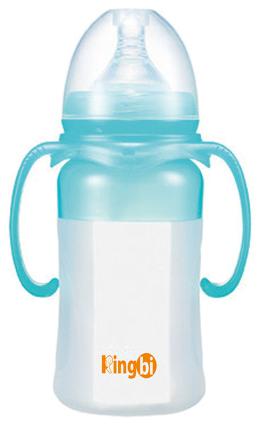 健貝藍色寬口yinge硅膠奶瓶220ml