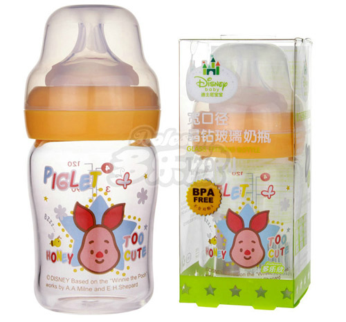 迪士尼寶寶寬口徑晶鉆玻璃奶瓶(小號(hào))180ml