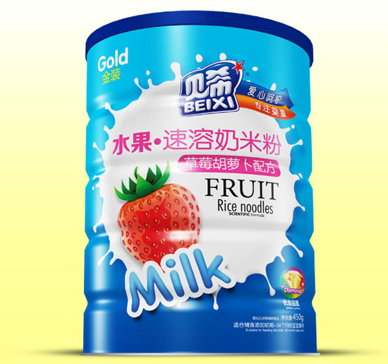 貝希草莓胡蘿卜水果速溶奶米粉鐵聽