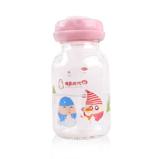 母乳時(shí)代卡通玻璃標(biāo)口母乳儲存瓶120ML