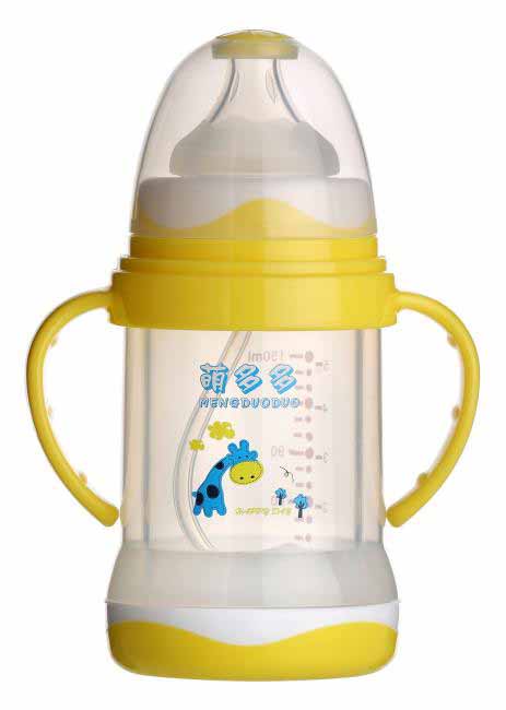 萌多多寬口直身晶鉆玻璃210ml全防護自動奶瓶-(黃色)