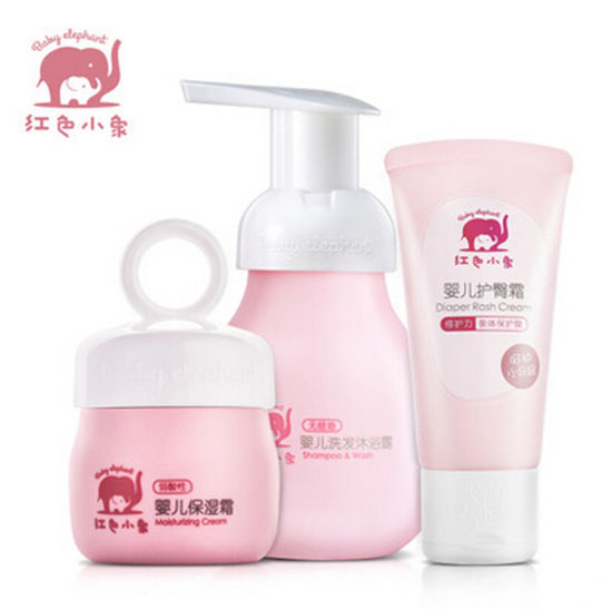 紅色小象yinge洗護(hù)三件套裝 洗發(fā)沐浴保濕霜護(hù)臀霜