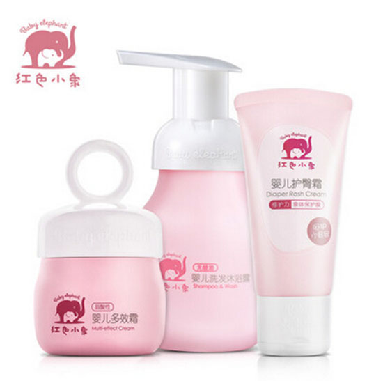 紅色小象yinge洗護(hù)三件套裝 洗發(fā)沐浴多效霜護(hù)臀霜