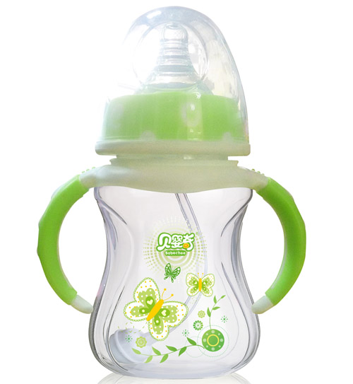 貝嬰奇180ml寬口蓮花雙色奶瓶淺綠
