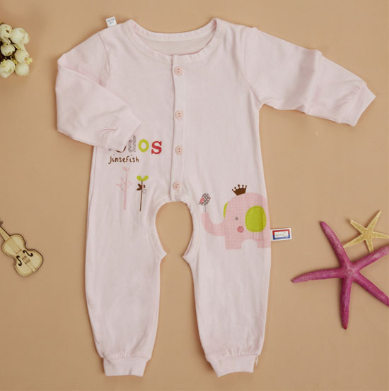 金色小魚純棉素色單面大象束口開檔哈衣