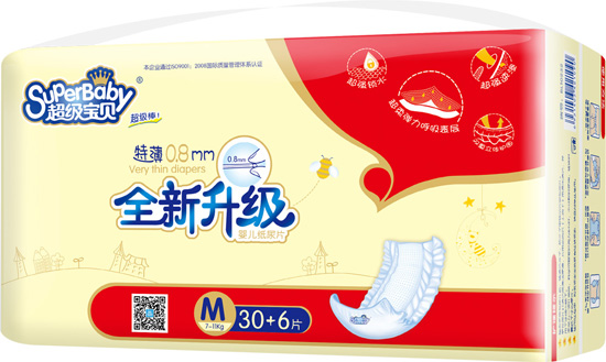 超級(jí)寶貝特薄0.8MM全新升級(jí)紙尿褲M30+6片