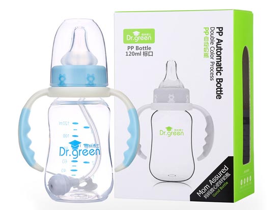格林博士標(biāo)口PP自動奶瓶120ML藍(lán)色