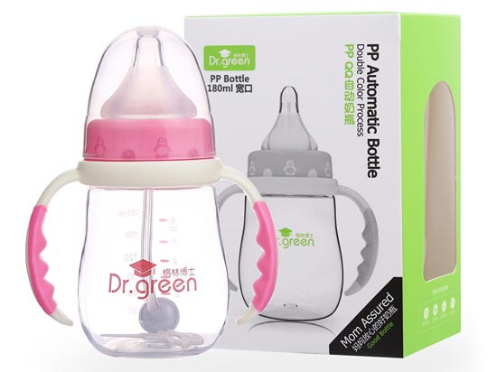 格林博士寬口PPQQ自動奶瓶180ML紅色