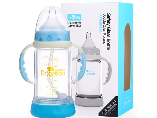 格林博士寬口安全玻璃奶瓶180ML藍色