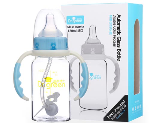 格林博士標(biāo)口自動玻璃奶瓶120ML藍(lán)色