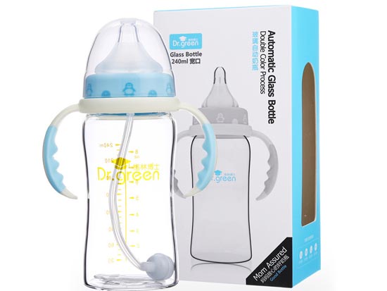 格林博士寬口玻璃自動奶瓶240ML藍(lán)色