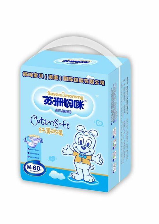 蘇珊媽咪纖薄防漏yinge紙尿褲M60片(藍色裝)