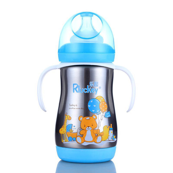 樂起不銹鋼保溫奶瓶 藍(lán)色帶柄