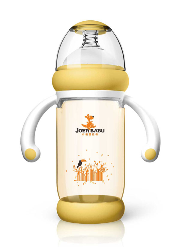小袋鼠巴布PPSU防燙自動(dòng)寬口奶瓶240ml黃色