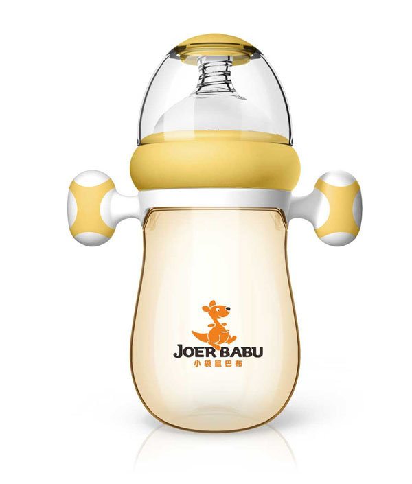 小袋鼠巴布自動(dòng)按摩手柄PPSU寬口奶瓶260ml黃色