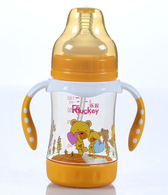 樂(lè)起180mL弧形帶柄防滑奶瓶黃色