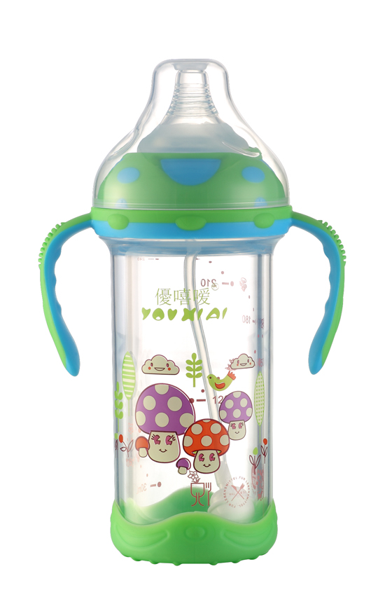 優(yōu)嘻噯炫彩防爆寬口晶鉆玻璃奶瓶240ML藍色