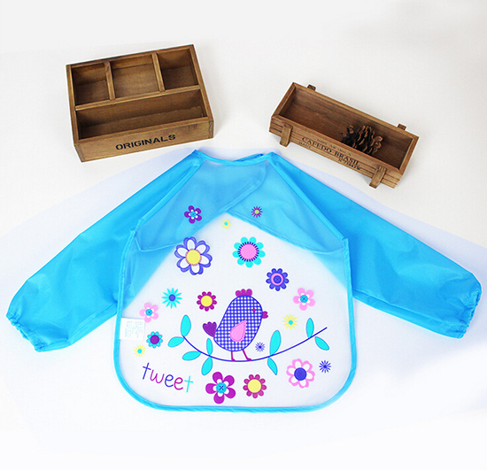 yingeEVA免洗吃飯衣圍兜圍嘴長袖藍(lán)