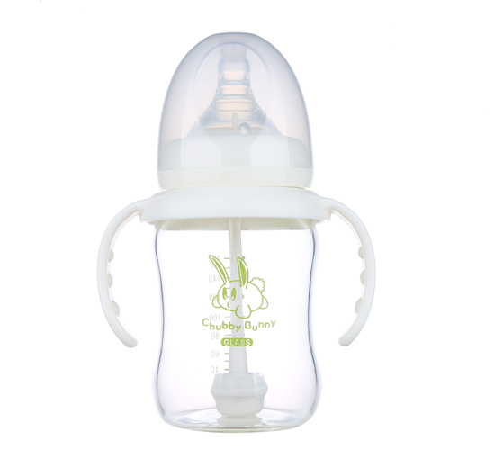 丘比兔玻璃寬口徑葫蘆型自動(dòng)把手奶瓶160ML白色