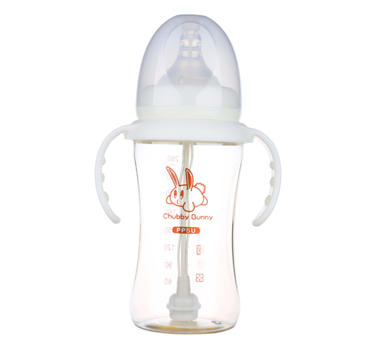 丘比兔PPSU寬口徑葫蘆型自動(dòng)把手奶瓶280ML白色