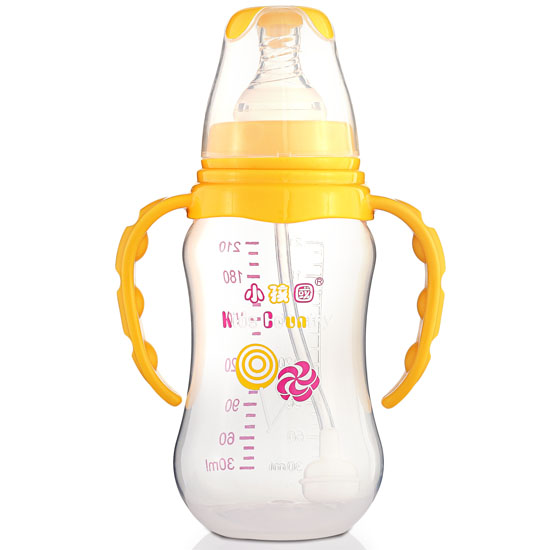 小孩國標(biāo)口自動弧形PP安全奶瓶210 ML黃色
