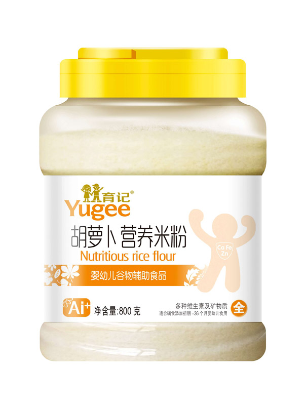 育記胡蘿卜營養(yǎng)米粉800克透明桶裝