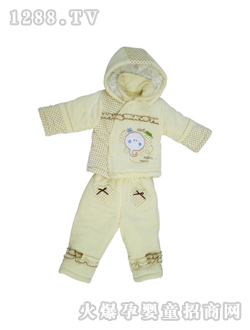 安嬰寶黃色翻領(lǐng)帶帽斜開(kāi)套