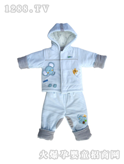 安嬰寶藍(lán)色前開(kāi)連帽套