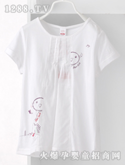 小豬班納白色圓領短袖針織衫