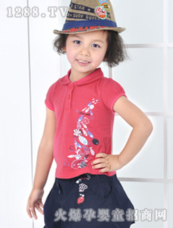 小豬班納女童反領短袖針織衫