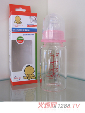 愛乳小熊120ml標口徑玻璃奶瓶粉色