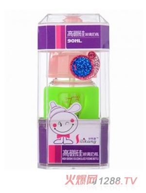 矽利康無(wú)手柄標(biāo)口玻璃奶瓶90ml