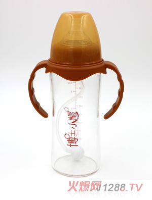 博士小帽玻璃有柄自然親子寬口徑自動(dòng)奶瓶280ml橙色