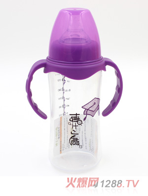博士小帽PP有柄自然親子寬口奶瓶300ml紫色