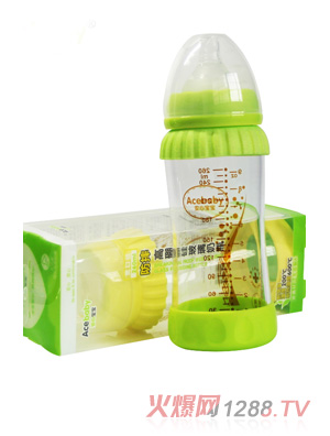 安心寶寶260ml高硼硅玻璃奶瓶綠色黃色盒裝