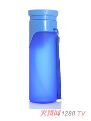 馬卡龍奶嘴硅膠內(nèi)膽折疊水杯 藍色 普通蓋 500ml
