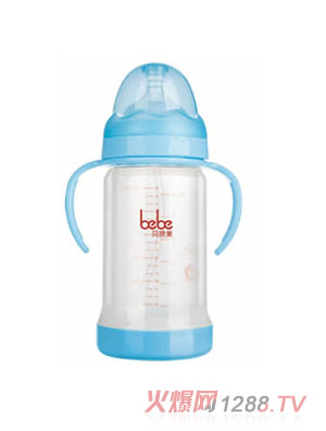 貝欣美寬口晶鉆防爆玻璃有柄自動(dòng)奶瓶0307