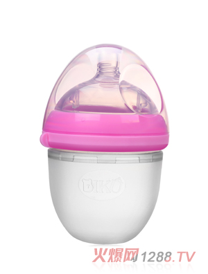 比酷熊超寬口硅膠奶瓶玫紅色