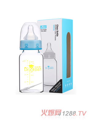 格林博士標(biāo)口玻璃奶瓶120ML藍(lán)色